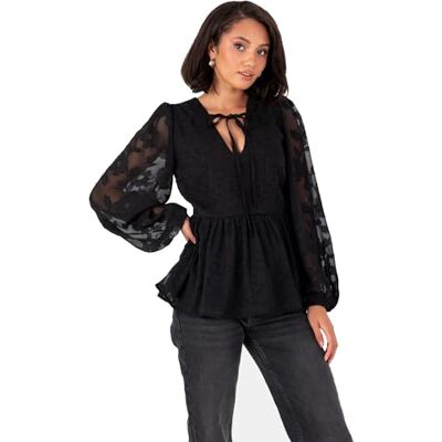 PL9-0528 Lovedrobe Women's Floral Top Ladies Bluuse Long Balloon Sleeve V-Neckline Peplum Chiffon Tie Front Smart Casual Office Wear, czarna 54, czarny, 54 PL9-0528 Lovedrobe Women's Floral Top Ladies Bluuse Long Balloon Sleeve V-Neckline Peplum Chiffon Tie Front Smart Casual Office Wear, czarna 54, czarny, 54