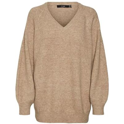 10309434 VERO MODA Damski sweter Vmleaf Ls z długim dekoltem w serek, Silver Mink/Szczegóły: W. Melanż, XS 10309434 VERO MODA Damski sweter Vmleaf Ls z długim dekoltem w serek, Silver Mink/Szczegóły: W. Melanż, XS
