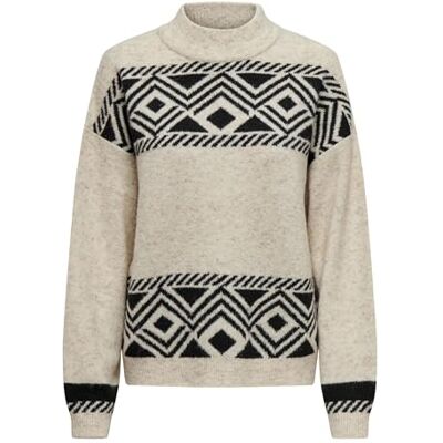 15321179 ONLY Onlvictoria L/S Highneck sweter damski z dzianiny KNT, Pumice Stone/wzór: czarny żakard, XL 15321179 ONLY Onlvictoria L/S Highneck sweter damski z dzianiny KNT, Pumice Stone/wzór: czarny żakard, XL