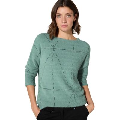 B32238926259M Cecil Big Featheryarn Żakardowa koszulka damska, Lodowy szałwia zielony, M B32238926259M Cecil Big Featheryarn Żakardowa koszulka damska, Lodowy szałwia zielony, M