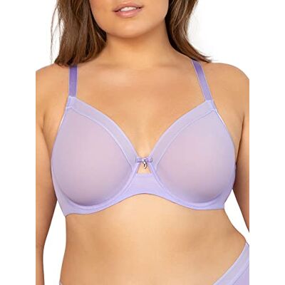 1311 Curvy Couture Damska przezroczysta siatka, bez podszewki, seksowny biustonosz podpierający duże rozmiary, biustonosz z pełnym pokryciem, Spray lawendowy, 105C 1311 Curvy Couture Damska przezroczysta siatka, bez podszewki, seksowny biustonosz podpierający duże rozmiary, biustonosz z pełnym pokryciem, Spray lawendowy, 105C
