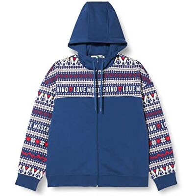 W 3 449 01 M 4432 Love Moschino Damska bluza z kapturem zapinana na zamek z bawełny organicznej z polarem z rękawami i klatką piersiową na całej powierzchni serca i nadrukiem pingwinów, BLE RED WHITE, 48 W 3 449 01 M 4432 Love Moschino Damska bluza z kapturem zapinana na zamek z bawełny organicznej z polarem z rękawami i klatką piersiową na całej powierzchni serca i nadrukiem pingwinów, BLE RED WHITE, 48