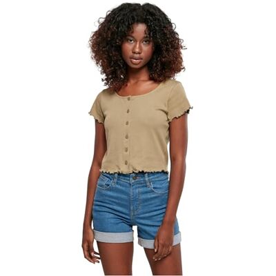 TB4103 Urban Classics Ladies Cropped Button Up Rib Tee Koszulka Kobiety , khaki , XXL TB4103 Urban Classics Ladies Cropped Button Up Rib Tee Koszulka Kobiety , khaki , XXL
