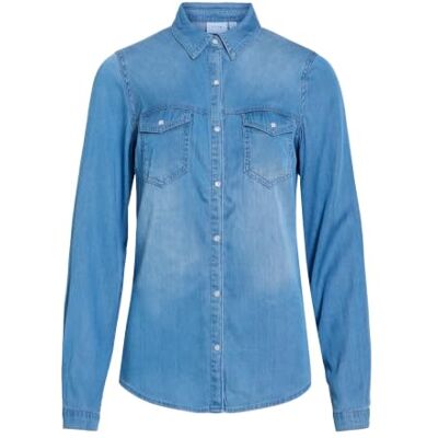 14033008-Wash:Clean Vila Damska koszula dżinsowa z kieszeniami, Medium Blue Denim 2, XL 14033008-Wash:Clean Vila Damska koszula dżinsowa z kieszeniami, Medium Blue Denim 2, XL