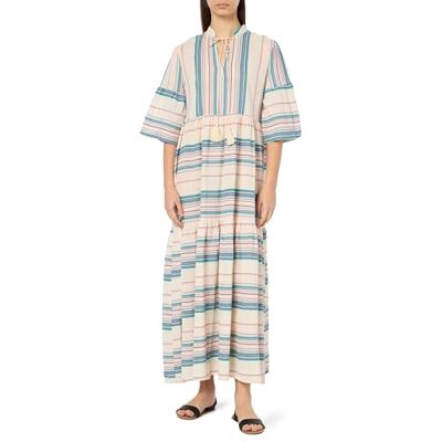 19325636-ZI01 ZITHA Sukienka damska w paski Maxi Dress, różowy, turkusowy, wełniany biały, S 19325636-ZI01 ZITHA Sukienka damska w paski Maxi Dress, różowy, turkusowy, wełniany biały, S