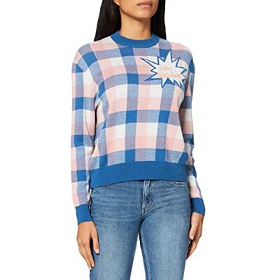 W S 85G 11 X 0865 Love Moschino Embroidery damski sweter z długim rękawem, Bco-Rose-Azurr, 46 W S 85G 11 X 0865 Love Moschino Embroidery damski sweter z długim rękawem, Bco-Rose-Azurr, 46