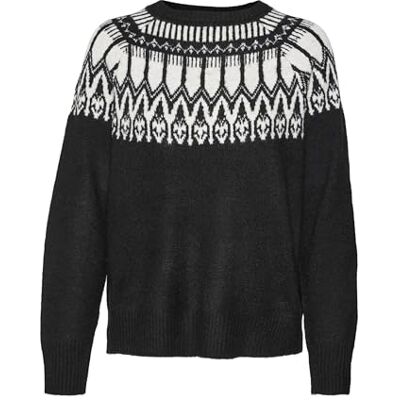 10296978 VERO MODA Vmsimone Ls Nordic sweter damski Ga Rep Boo sweter z dzianiny, Czarny/detal: w. brzoza, M 10296978 VERO MODA Vmsimone Ls Nordic sweter damski Ga Rep Boo sweter z dzianiny, Czarny/detal: w. brzoza, M