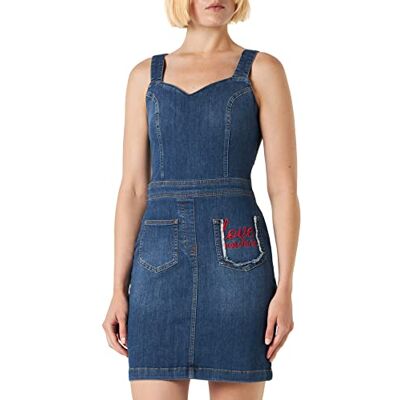 W V J91 01 S 3971 Love Moschino Women's Sleeveless Tight fit super Stretch Dress, Dark Blue Denim, 38, niebieski (Dark Blue Denim), 38 W V J91 01 S 3971 Love Moschino Women's Sleeveless Tight fit super Stretch Dress, Dark Blue Denim, 38, niebieski (Dark Blue Denim), 38