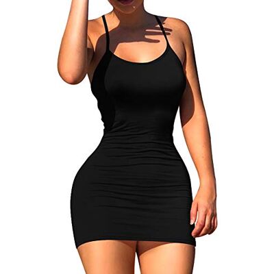 LC007-black-S LCNBA Seksowna sukienka bez rękawów z ramiączkami spaghetti Basic Backless Bodycon Club Party Mini sukienka, Czarny, S LC007-black-S LCNBA Seksowna sukienka bez rękawów z ramiączkami spaghetti Basic Backless Bodycon Club Party Mini sukienka, Czarny, S