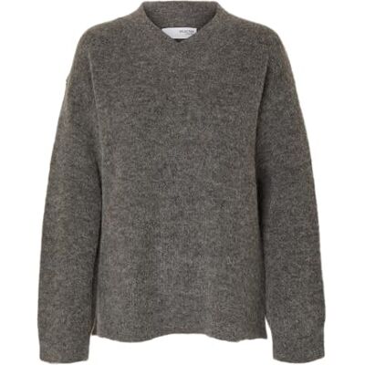 16098142-4784707 SELECTED FEMME Slfsia Ras Ls Knit Long V-Neck Noos, Medium Grey Melange, L 16098142-4784707 SELECTED FEMME Slfsia Ras Ls Knit Long V-Neck Noos, Medium Grey Melange, L