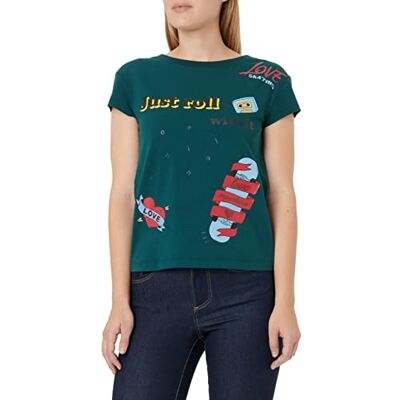 W 4 F30 3E E 1951 Koszulka damska Love Moschino Boxy Fit Short Sleeves Just Roll with It Print, zielony, 38 W 4 F30 3E E 1951 Koszulka damska Love Moschino Boxy Fit Short Sleeves Just Roll with It Print, zielony, 38
