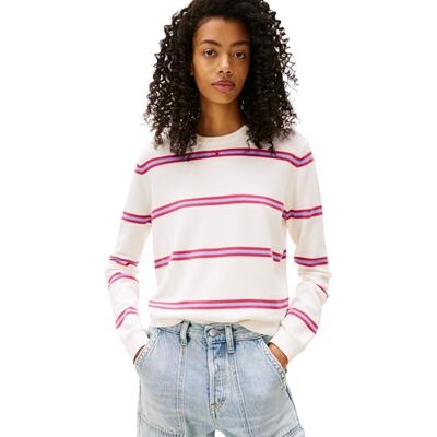 DW0DW201590FHXL TOMMY JEANS Damski sweter TJW Essential Crew EXT DW0DW20159, biały, XL, Biały (starożytny biały/pasek), XL DW0DW201590FHXL TOMMY JEANS Damski sweter TJW Essential Crew EXT DW0DW20159, biały, XL, Biały (starożytny biały/pasek), XL