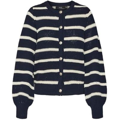10319138 VERO MODA VMAMAZING LS kardigan z okrągłym dekoltem, Navy Blazer/Szczegóły: w. Birch, S 10319138 VERO MODA VMAMAZING LS kardigan z okrągłym dekoltem, Navy Blazer/Szczegóły: w. Birch, S
