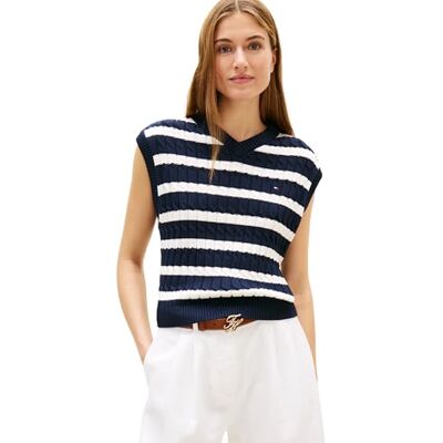 WW0WW484660A5XS Tommy Hilfiger Damska kamizelka Co Cable Mid Gg V-Nk WW0WW48466, niebieska, XS WW0WW484660A5XS Tommy Hilfiger Damska kamizelka Co Cable Mid Gg V-Nk WW0WW48466, niebieska, XS