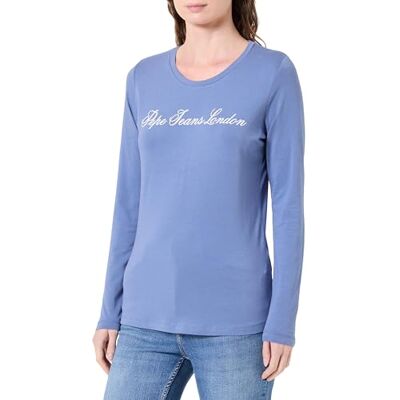 PL5000070 Pepe Jeans Damska koszulka W Basic Stretch Logo L/S, Niebieski (morski niebieski), M PL5000070 Pepe Jeans Damska koszulka W Basic Stretch Logo L/S, Niebieski (morski niebieski), M