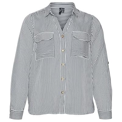 10276694 VERO MODA CURVE Vmbumpy L/S koszulka damska New Curve Noos bluzka, Snow White/Stripes:india Ink, 46 10276694 VERO MODA CURVE Vmbumpy L/S koszulka damska New Curve Noos bluzka, Snow White/Stripes:india Ink, 46