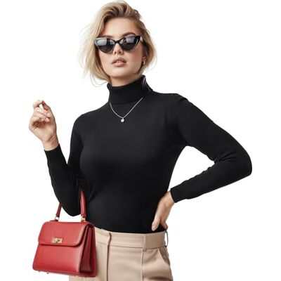 NYT0624 NY Threads Damski golf z długim rękawem termiczna warstwa bazowa slim fit aktywna koszula, Czarny, M NYT0624 NY Threads Damski golf z długim rękawem termiczna warstwa bazowa slim fit aktywna koszula, Czarny, M