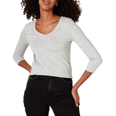 AE18112444-Lghr-X-Small Amazon Essentials Women's Koszulka z dekoltem w serek z rękawem 3/4 classic fit (dostępna w wersji Plus Size), Jasnoszary wrzos, XS AE18112444-Lghr-X-Small Amazon Essentials Women's Koszulka z dekoltem w serek z rękawem 3/4 classic fit (dostępna w wersji Plus Size), Jasnoszary wrzos, XS
