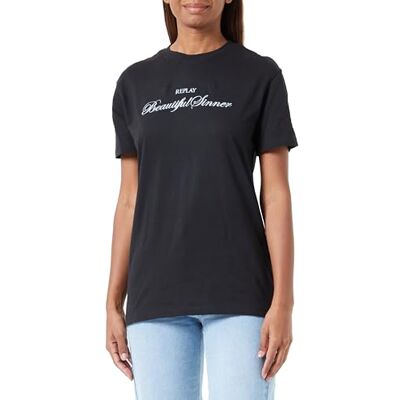 W3566G.000.22536P Replay T-shirt damski regular fit, 098 BLACK, XXS W3566G.000.22536P Replay T-shirt damski regular fit, 098 BLACK, XXS