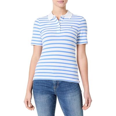 WW0WW432250FNS TOMMY HILFIGER Damska koszulka polo 1985 SLIM PIQUE SS WW0WW43225, biała, S, Biały (Ecru/Blue Spell Stp), S WW0WW432250FNS TOMMY HILFIGER Damska koszulka polo 1985 SLIM PIQUE SS WW0WW43225, biała, S, Biały (Ecru/Blue Spell Stp), S