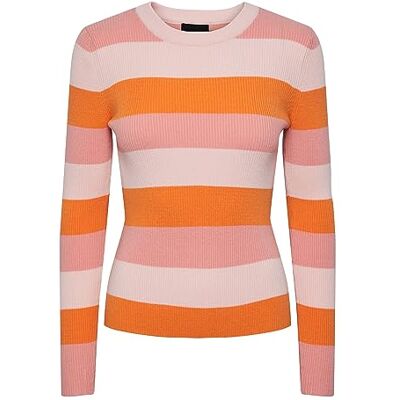 17141873 PCJUBA LS O-Neck Knit BC, Flaming Pink/Stripes: różowy cień + mandarynka, S 17141873 PCJUBA LS O-Neck Knit BC, Flaming Pink/Stripes: różowy cień + mandarynka, S