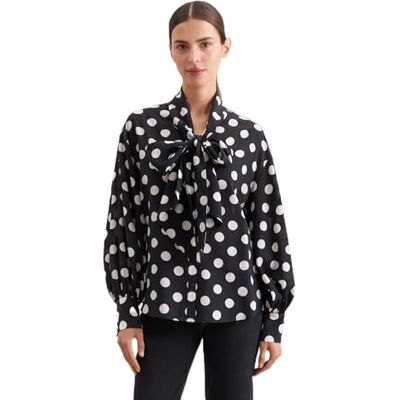 849882 Seidensticker Bluzka damska Oversized Fit Nadruk Długi rękaw Bluzka z falbankami Mieszanka wiskozy, czarny, 40 849882 Seidensticker Bluzka damska Oversized Fit Nadruk Długi rękaw Bluzka z falbankami Mieszanka wiskozy, czarny, 40
