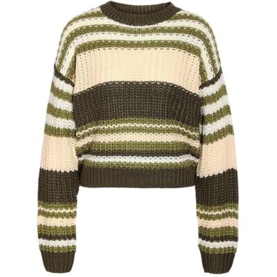 27020786 NMCHARLIE L/S O-NECK STRIPE KNIT NOOS, Kalamata/paski: zielony mech + owsianka + jajko, XS 27020786 NMCHARLIE L/S O-NECK STRIPE KNIT NOOS, Kalamata/paski: zielony mech + owsianka + jajko, XS