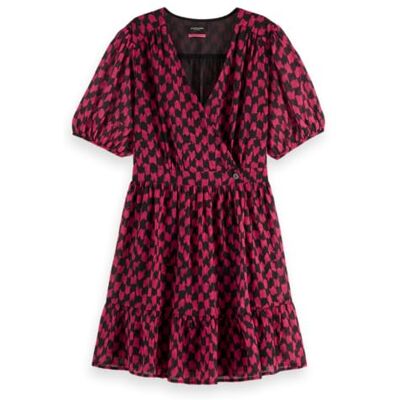 177731 Scotch & Soda Damska sukienka mini Wrap Casual, Ikat Checkerboard Pink 7368, 36 177731 Scotch & Soda Damska sukienka mini Wrap Casual, Ikat Checkerboard Pink 7368, 36