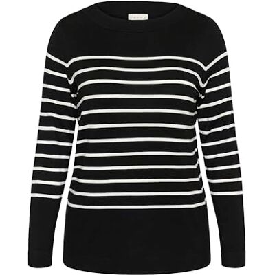 10583488 Kaffe Curve Plus Size damski sweter w paski regularny krój z długim rękawem, Czarny W. Chalk Stripe, XL duże rozmiary 10583488 Kaffe Curve Plus Size damski sweter w paski regularny krój z długim rękawem, Czarny W. Chalk Stripe, XL duże rozmiary
