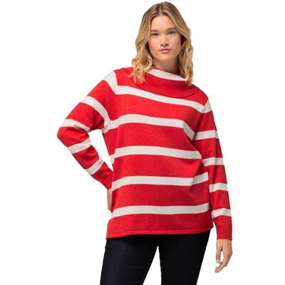 811919 Ulla Popken Damski sweter z golfem, Cropped z paskami, jasny czerwony, 50-52 811919 Ulla Popken Damski sweter z golfem, Cropped z paskami, jasny czerwony, 50-52