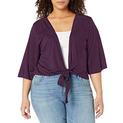 7612-IT-X-407-1X Star Vixen Sweter damski Shrug, Śliwka jednolita, 1X 7612-IT-X-407-1X Star Vixen Sweter damski Shrug, Śliwka jednolita, 1X