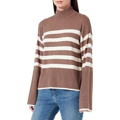 10291126 VERO MODA Damski sweter z dzianiny VMHAPPINESS LS HIGHNK Pullove GA Boo REP, Brązowy soczewica/paski: w. brzoza, XL 10291126 VERO MODA Damski sweter z dzianiny VMHAPPINESS LS HIGHNK Pullove GA Boo REP, Brązowy soczewica/paski: w. brzoza, XL