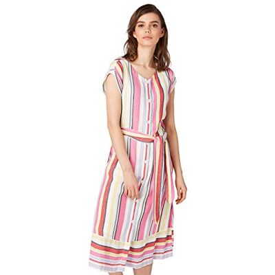 1009490-16507 TOM TAILOR Damski Sukienka w paski z szerokim paskiem materiałowym w talii 1009490, 16507 Multicolor Stripe Vertical, 36 1009490-16507 TOM TAILOR Damski Sukienka w paski z szerokim paskiem materiałowym w talii 1009490, 16507 Multicolor Stripe Vertical, 36