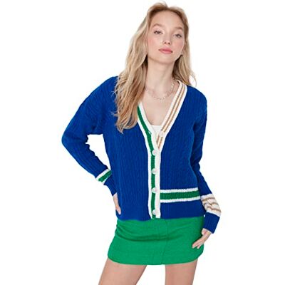TWOAW23HI00260 Trendyol Damski standardowy standardowy kardigan z dzianiny z dekoltem w serek, granatowy, S TWOAW23HI00260 Trendyol Damski standardowy standardowy kardigan z dzianiny z dekoltem w serek, granatowy, S
