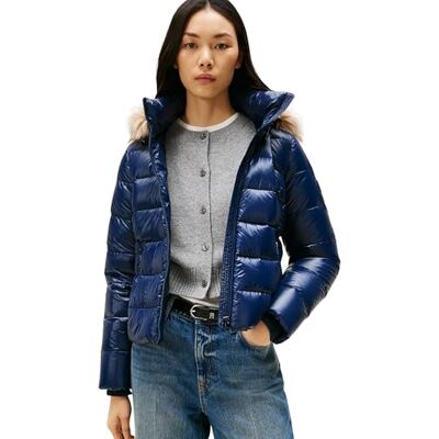 WW0WW47354 Tommy Hilfiger Damska GLOSS HW DOWN SLIM JACKET W FUR kurtka puchowa, niebieska, L, Niebieski (Dark Night Navy), L WW0WW47354 Tommy Hilfiger Damska GLOSS HW DOWN SLIM JACKET W FUR kurtka puchowa, niebieska, L, Niebieski (Dark Night Navy), L