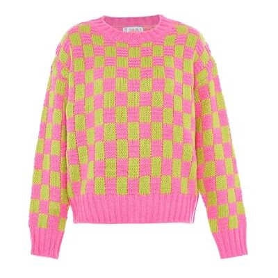 110101-000314 Libbi Damski elegancki kolorowy sweter w kratkę akryl różowy limonka w kratkę rozmiar XL/XXL, Różowe limonki w kratkę, XL 110101-000314 Libbi Damski elegancki kolorowy sweter w kratkę akryl różowy limonka w kratkę rozmiar XL/XXL, Różowe limonki w kratkę, XL