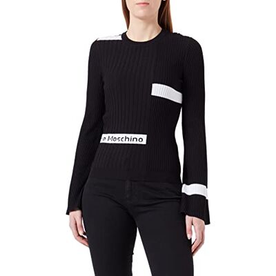 W S M42 10 X 1442 C74 Love Moschino Women's Slim Fit Ribbed Viscose Blend top, Black, 46, czarny, 46 W S M42 10 X 1442 C74 Love Moschino Women's Slim Fit Ribbed Viscose Blend top, Black, 46, czarny, 46