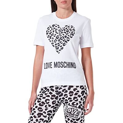 W 4 H06 27 M 3876 Love Moschino Damska koszulka o regularnym kroju z krótkim rękawem z motywem zwierzęcym serca i logo Maxi, optical white, 40 W 4 H06 27 M 3876 Love Moschino Damska koszulka o regularnym kroju z krótkim rękawem z motywem zwierzęcym serca i logo Maxi, optical white, 40