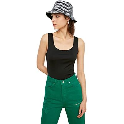 TWOSS22AL0016 Trendyol Damski wąski standardowy kwadratowy kołnierz, tkany stanik, Czarny, XL TWOSS22AL0016 Trendyol Damski wąski standardowy kwadratowy kołnierz, tkany stanik, Czarny, XL