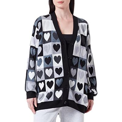 W S 10H 10 X 1306 Love Moschino Damski kardigan Maxi z długim rękawem, Szare serca, 40 W S 10H 10 X 1306 Love Moschino Damski kardigan Maxi z długim rękawem, Szare serca, 40