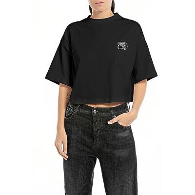W3798F.000.23608P Replay damska koszulka cropped, 098 BLACK, XXS W3798F.000.23608P Replay damska koszulka cropped, 098 BLACK, XXS