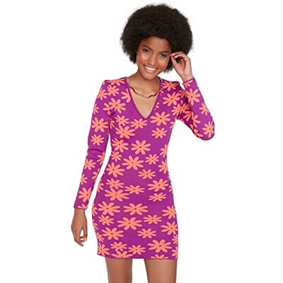 TWOAW23EL00196 Trendyol Damska sukienka mini bodycon z dzianiny z dekoltem w serek, fioletowa, M, Fioletowy, M TWOAW23EL00196 Trendyol Damska sukienka mini bodycon z dzianiny z dekoltem w serek, fioletowa, M, Fioletowy, M