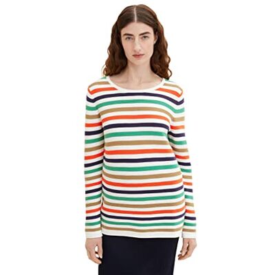 1016350 TOM TAILOR Damski Sweter z dzianiny z bawełny organicznej , 31603 Navy Green Multicolor Stripe, XXS 1016350 TOM TAILOR Damski Sweter z dzianiny z bawełny organicznej , 31603 Navy Green Multicolor Stripe, XXS