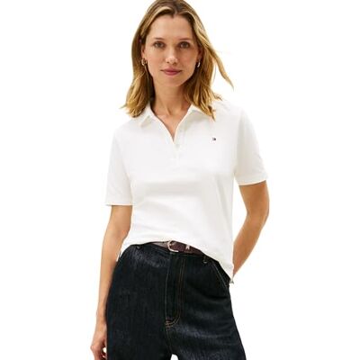 WW0WW43224 Tommy Hilfiger Polo damskie S/S, Biały (biały optyczny), XS WW0WW43224 Tommy Hilfiger Polo damskie S/S, Biały (biały optyczny), XS
