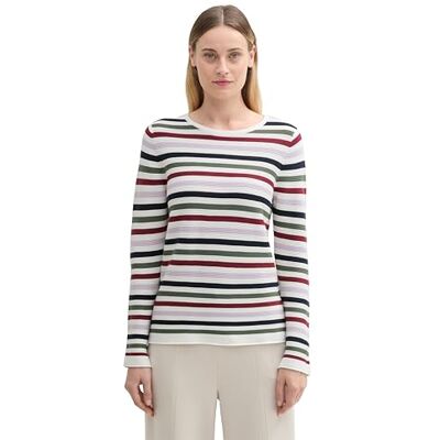 1016350 TOM TAILOR Damski sweter , 36570 wzór Red Green Knit Stripe, M 1016350 TOM TAILOR Damski sweter , 36570 wzór Red Green Knit Stripe, M