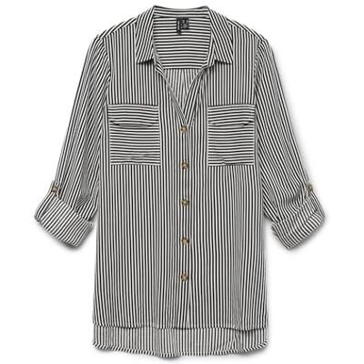 10275283 VERO MODA Bluzka damska koszula na co dzień z kieszeniami na piersi, regularny stretch, rękaw 3/4, top top, Tort czekoladowy/paski: śnieżnobiały, S 10275283 VERO MODA Bluzka damska koszula na co dzień z kieszeniami na piersi, regularny stretch, rękaw 3/4, top top, Tort czekoladowy/paski: śnieżnobiały, S
