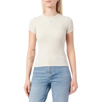 DW0DW17383 Tommy Jeans Damska koszulka TJW SLIM ESSENTIAL RIB SS EXT S/S, beżowa, XXL, Beżowy (papier gazetowy), XXL DW0DW17383 Tommy Jeans Damska koszulka TJW SLIM ESSENTIAL RIB SS EXT S/S, beżowa, XXL, Beżowy (papier gazetowy), XXL