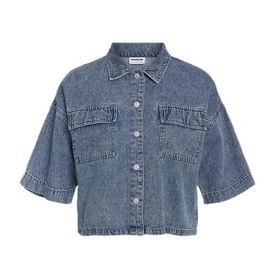 27036512-4919938 Nmenza S/S Reg Crop Shirt Mg004Mb Noos, niebieski (medium blue denim), XS 27036512-4919938 Nmenza S/S Reg Crop Shirt Mg004Mb Noos, niebieski (medium blue denim), XS