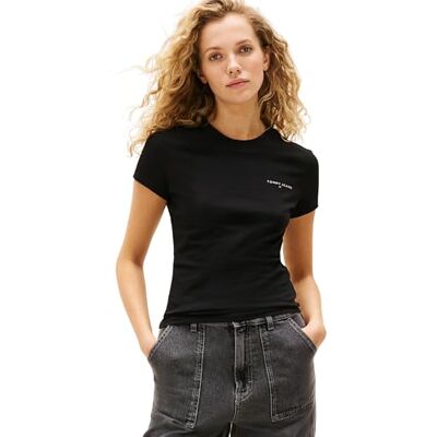 DW0DW21164BDSXXS Tommy Jeans Damska koszulka TJW Slim Linear SS EXT DW0DW21164 S/S T-Shirt, czarna (czarny), XXS, czarny (czarny), XXS DW0DW21164BDSXXS Tommy Jeans Damska koszulka TJW Slim Linear SS EXT DW0DW21164 S/S T-Shirt, czarna (czarny), XXS, czarny (czarny), XXS
