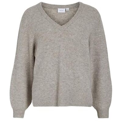 14094217 VIBELUNA V-neck REV L/S KNIT TOP NOOS, Naturalny melanż, XL 14094217 VIBELUNA V-neck REV L/S KNIT TOP NOOS, Naturalny melanż, XL